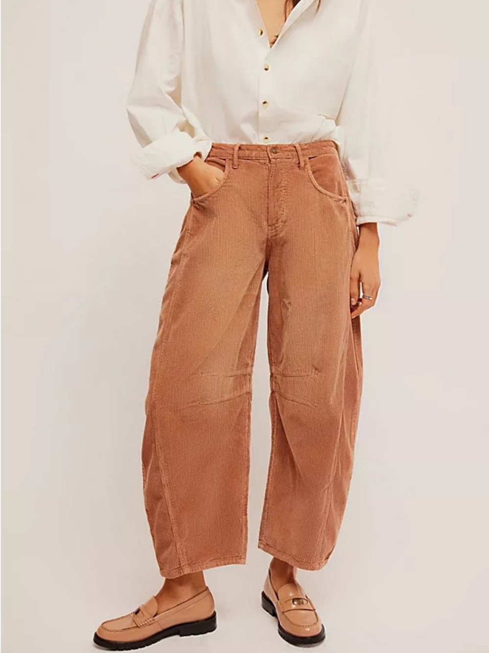 We The Free Good Luck Mid-Rise Cord Barrel Jeans Brown Size 25 NWT